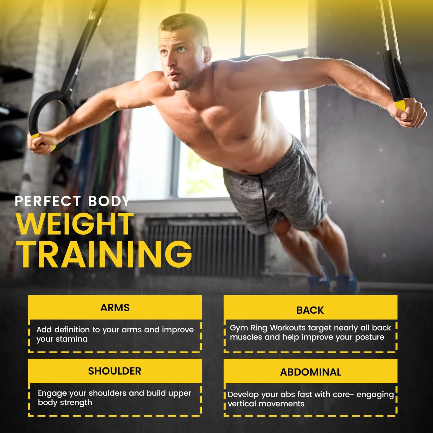 Gymnastic Rings with 1.2 m Adjustable Straps